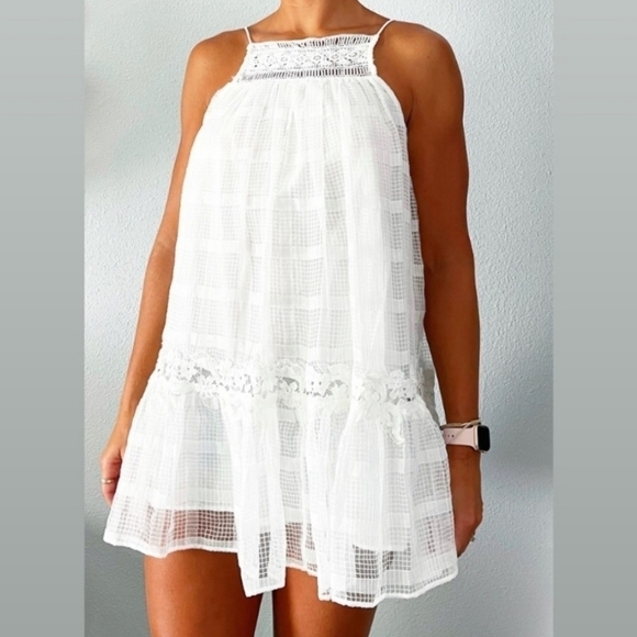 New Zara Halter Lace Babydoll Short Mini Dress White NWT Size Small - Picture 1 of 17